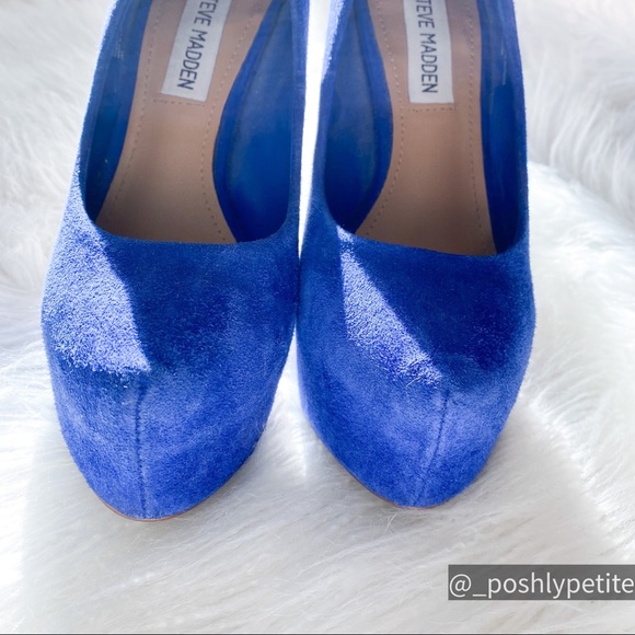 Steve Madden blue suede pump chunky platform heels - Picture 5 of 15